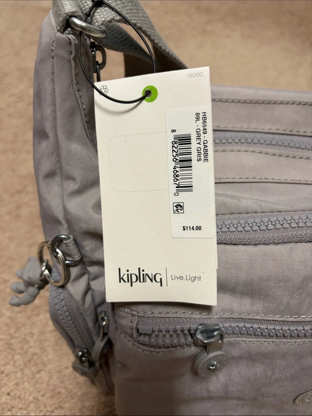 Kipling Gray Multi-Pocket Messenger Crossbody Bag
